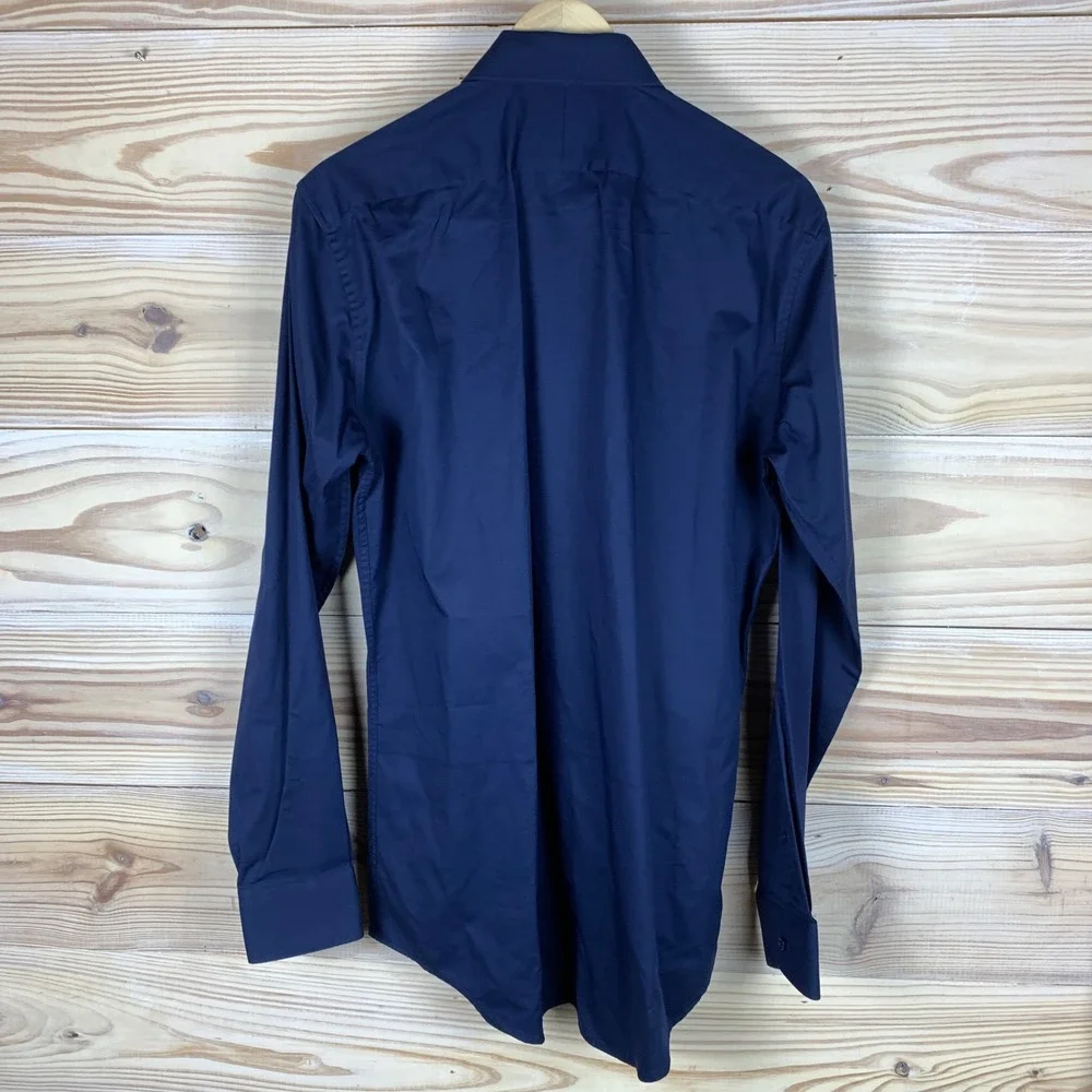 T.M. Lewin Dress Shirt Mens 16.5 42cm Navy Super Fitted Cotton Luxury Shirtmaker - Picture 4 of 8